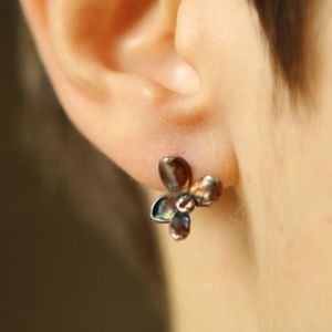 Lilac flower earrings in colored silver